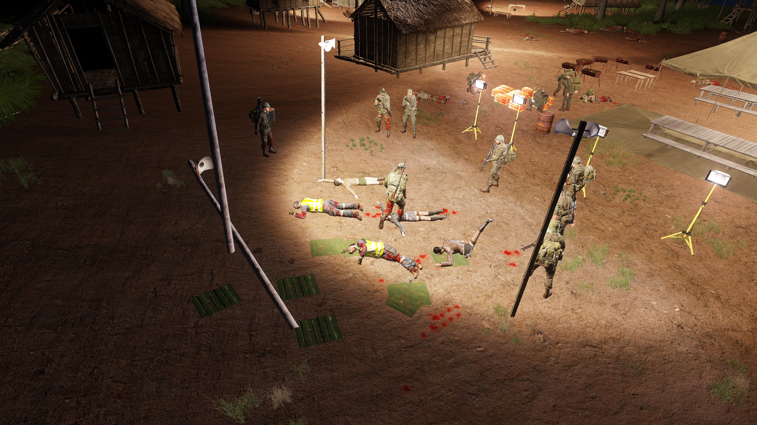 Screenshot from Operation Soothing Marsh (2022-11-25) - Infantry sweep and clear of pockets of resistance left behind after a failed Chelt attempt to force a river crossing.